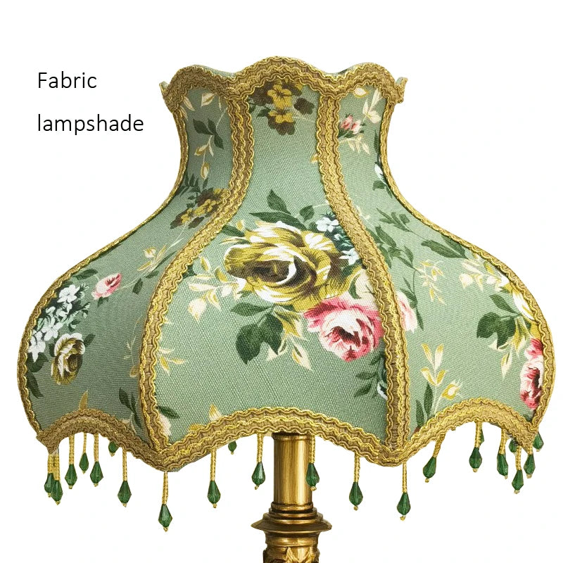 Lampe de chevet rétro en résine sculptée, abat-jour fleuri à pampilles