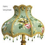 Lampe de chevet rétro en résine sculptée, abat-jour fleuri à pampilles