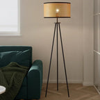 Lampadaire trépied noir, abat-jour en cannage de rotin Ø 42 cm