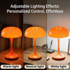 Lampe de chevet champignon sans fil orange ou blanche, 24 cm
