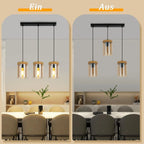 Suspension en verre ambré et coiffe effet bois, 1 ou 3 lumières