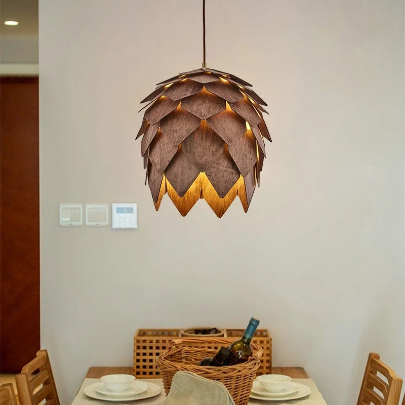Suspension pomme de pin en bois, Ø 25 à 60 cm, douille E27