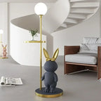 Lampadaire lapin au nœud doré, globe en verre et tige dorée, LED