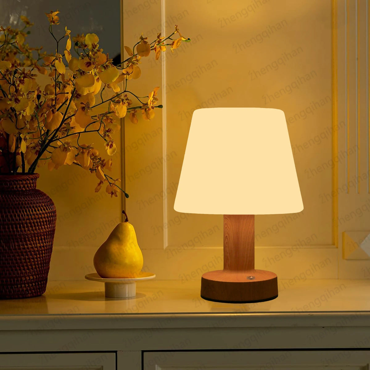 Lampe de chevet sans fil tactile 2700K, abat-jour opalin