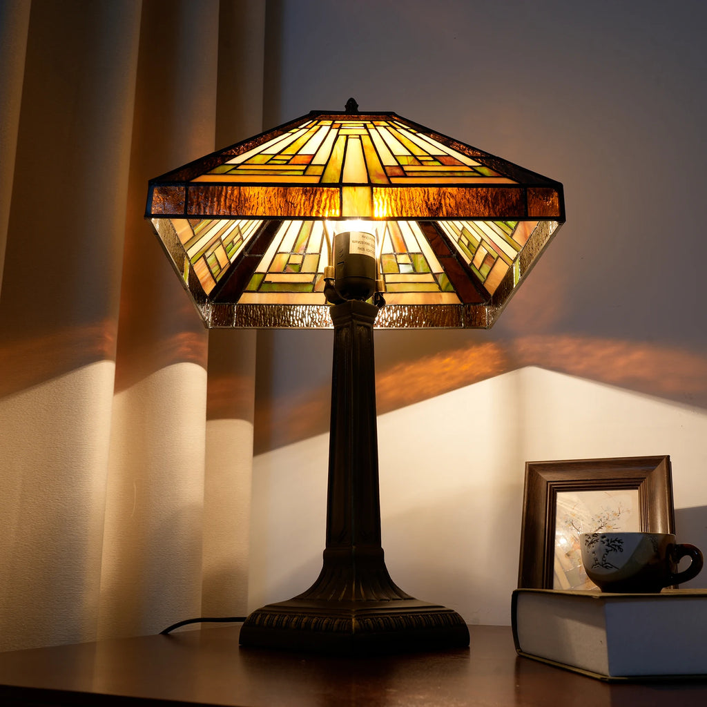 Lampe Tiffany vitrail de style Mission, abat-jour carré 42 cm