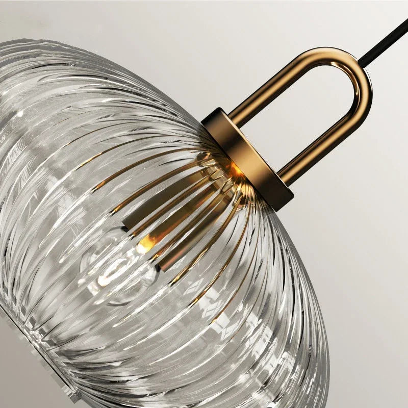 Suspension lanterne en verre cannelé laiteux ou clair, 4 tailles