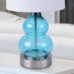 Lampe de chevet à pied double gourde en verre bleu ou gris, 44,4 cm
