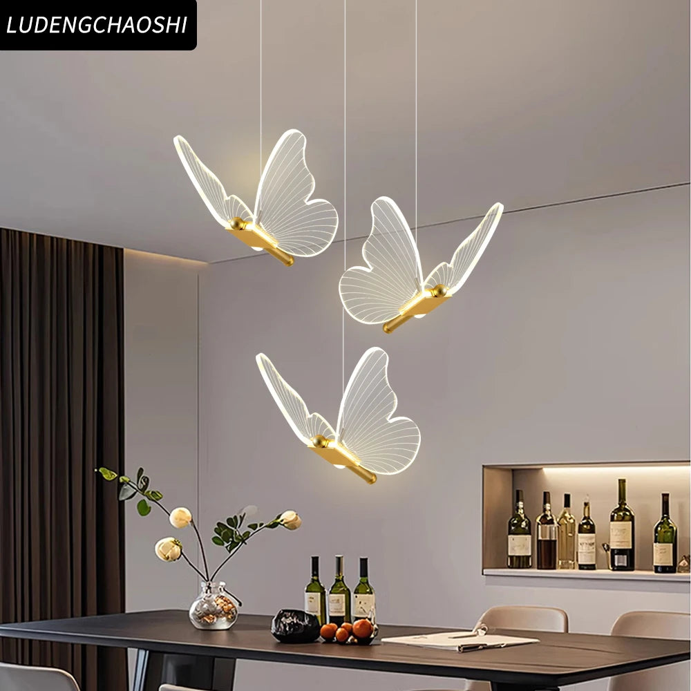 Suspension LED papillon en acrylique doré, 1 à 3 papillons