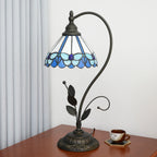 Lampe Tiffany col de cygne en vitrail et métal ouvragé, 50 cm