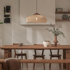Suspension coupole en rotin à chapeau de bois foncé, Ø 40 ou 60 cm