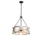 Lustre couronne en bois ajouré de 50 cm, 3 lumières E14 patinées