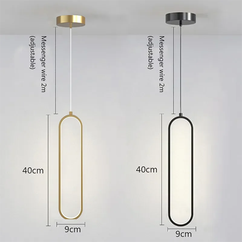 Suspension de chevet LED boucle ovale 40 cm, dorée ou noire