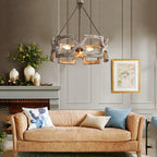 Lustre couronne en bois ajouré de 50 cm, 3 lumières E14 patinées