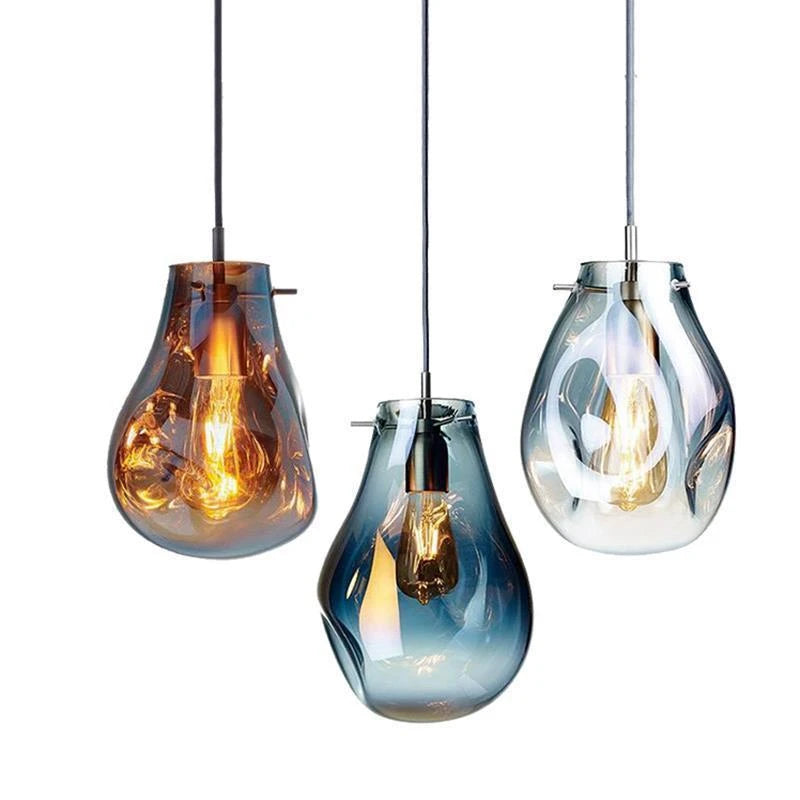 Suspension en verre bosselé façon goutte, Ø 20 cm, cinq teintes