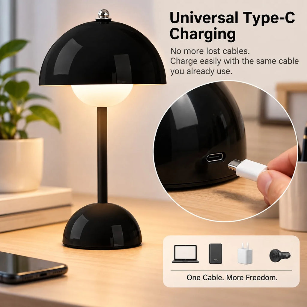 Lampe de table sans fil champignon laquée, 30 cm, rétro