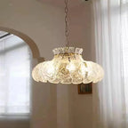 Suspension verre effet glace fondue, cerclage doré, Ø 40 ou 50 cm