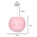 Lustre boule en plumes Ø 35 cm, blanc, rose ou lilas, douille E27