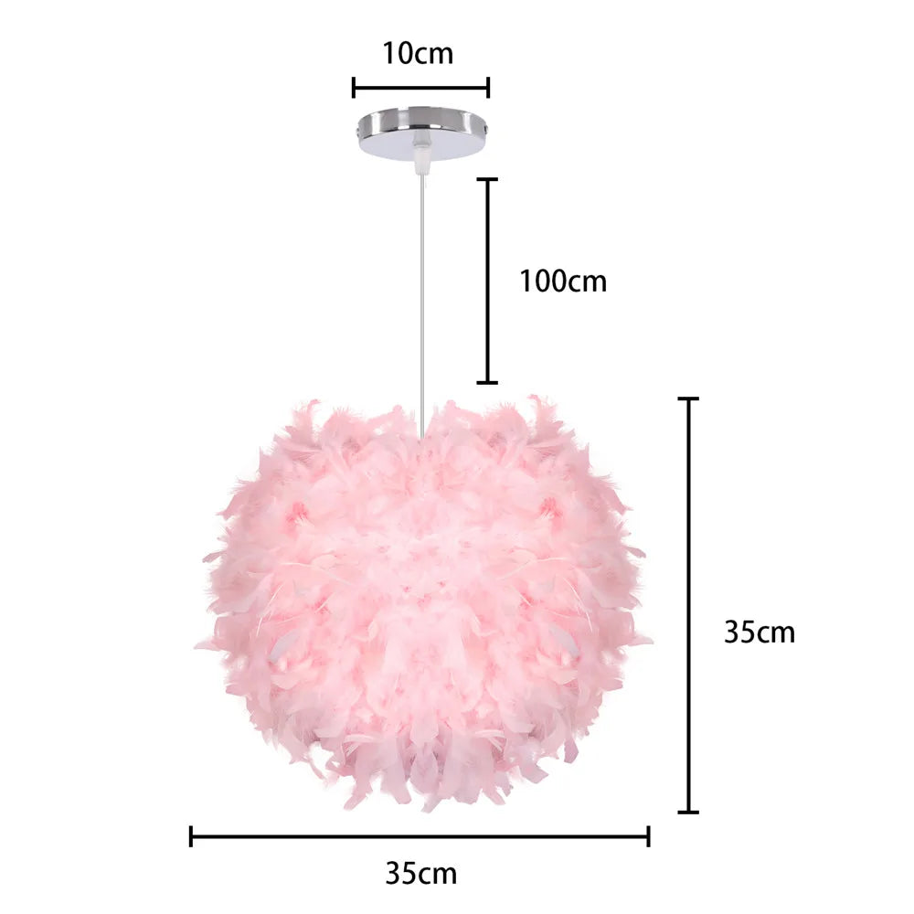 Lustre boule en plumes Ø 35 cm, blanc, rose ou lilas, douille E27