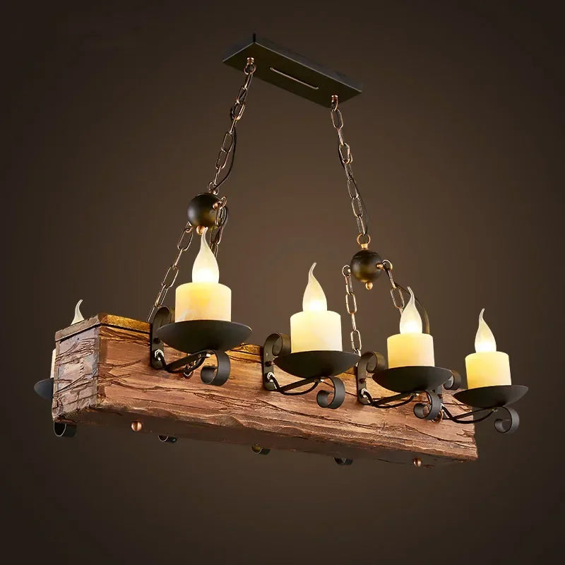 Suspension rustique en bois et lanternes de verre, 18 modèles
