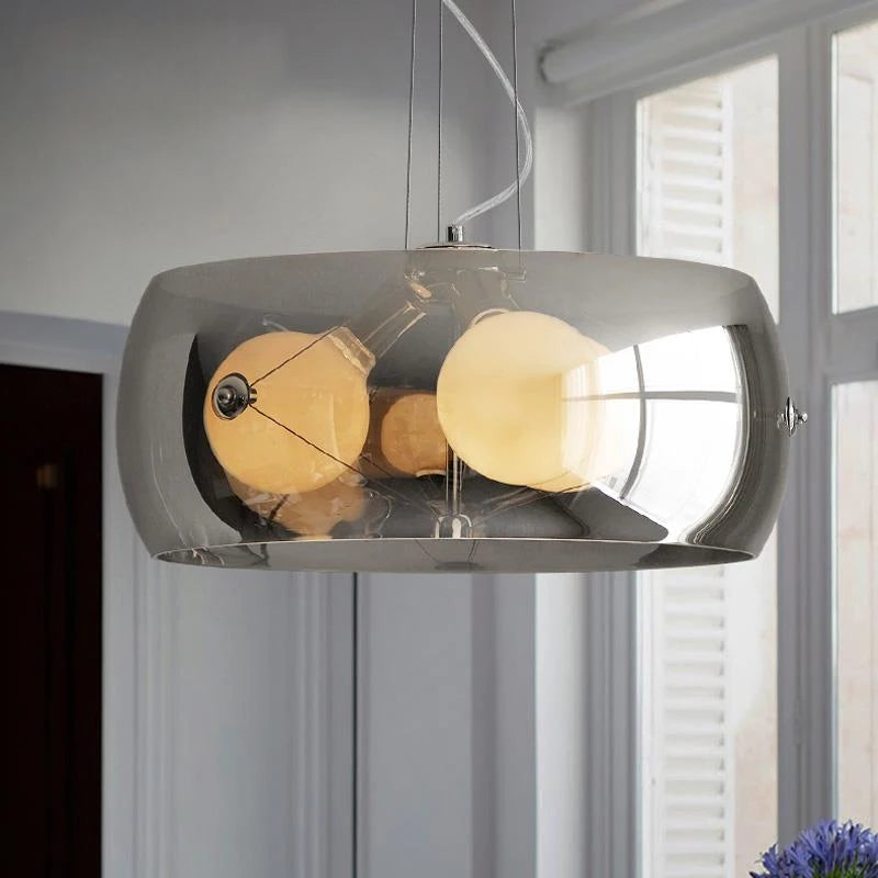Suspension tambour en verre à 3 ampoules, Ø 30, 40 ou 50 cm