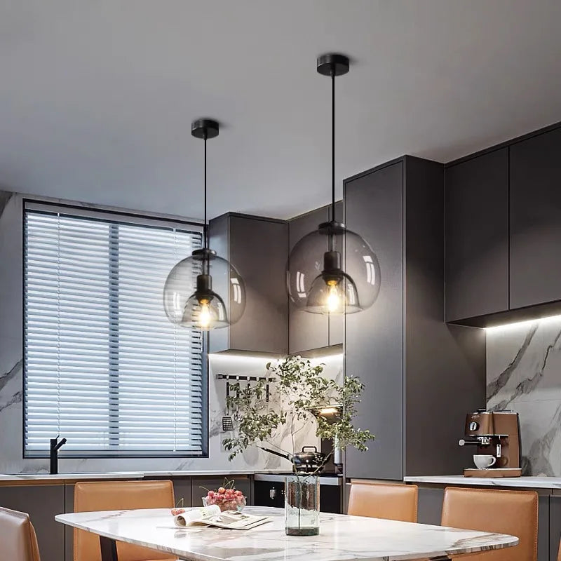 Suspension bol en verre fumé Ø 23 cm, 1 à 3 lumières, LED fournie