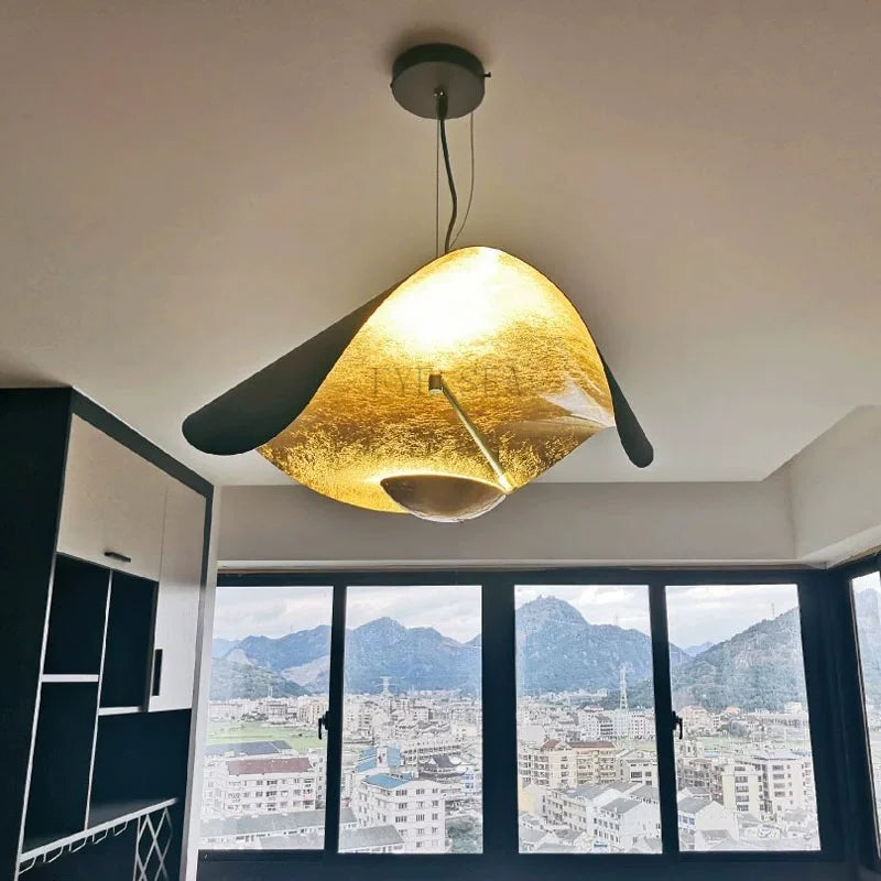 Lustre soucoupe noir ou blanc à intérieur doré, LED Ø 40 à 80cm