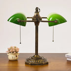 Lampe de banquier vintage double, abat-jour en verre vert, 2 E27