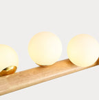 Lustre barre en bois à globes de verre opalin, 5 à 9 lumières LED