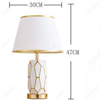 Lampe de chevet en céramique blanche à facettes dorées, 47 cm