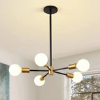 Lustre Sputnik noir et doré à 6 bras, douilles E27 apparentes