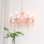 Lustre rose à nœuds et perles pour chambre de fille, 3 à 8 bougies