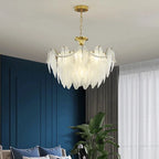 Lustre en plumes de verre dépoli, monture dorée, de 40 à 100 cm