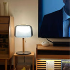 Lampe à poser double verre fumé et opalin sur tige bois, 50 cm