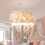 Lustre en plumes blanches ou roses à pampilles, Ø 40 à 60cm