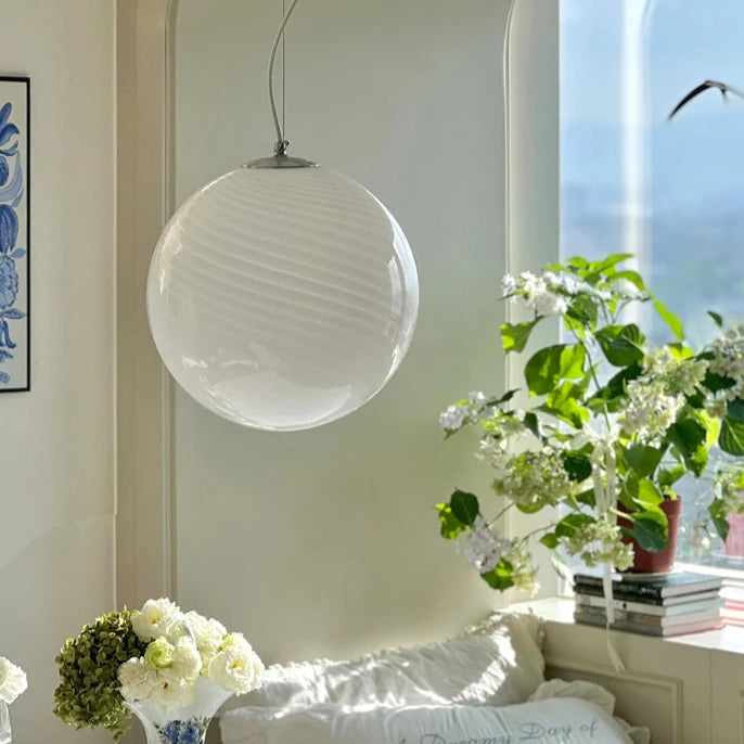 Suspension boule en verre rayé spirale, tons pastel, Ø 30 ou 40 cm