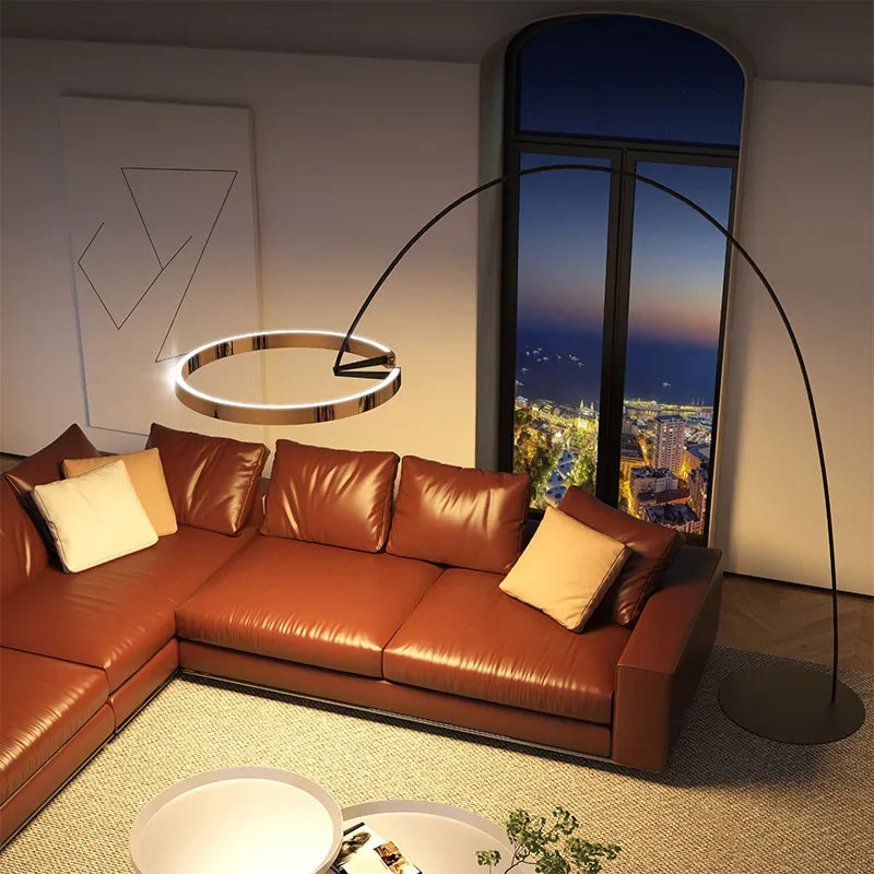 Lampadaire arc à anneau LED orientable et suspendu