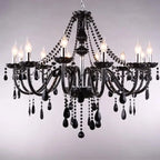 Lustre en cristal noir à pampilles, 4 à 18 bougies, ampoules incluses
