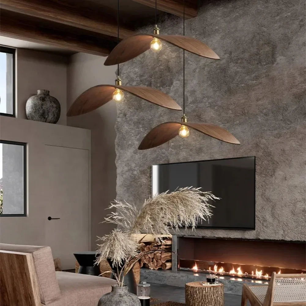 Suspension chapeau en bois ondulé, Ø 39 à 85 cm, douille E27
