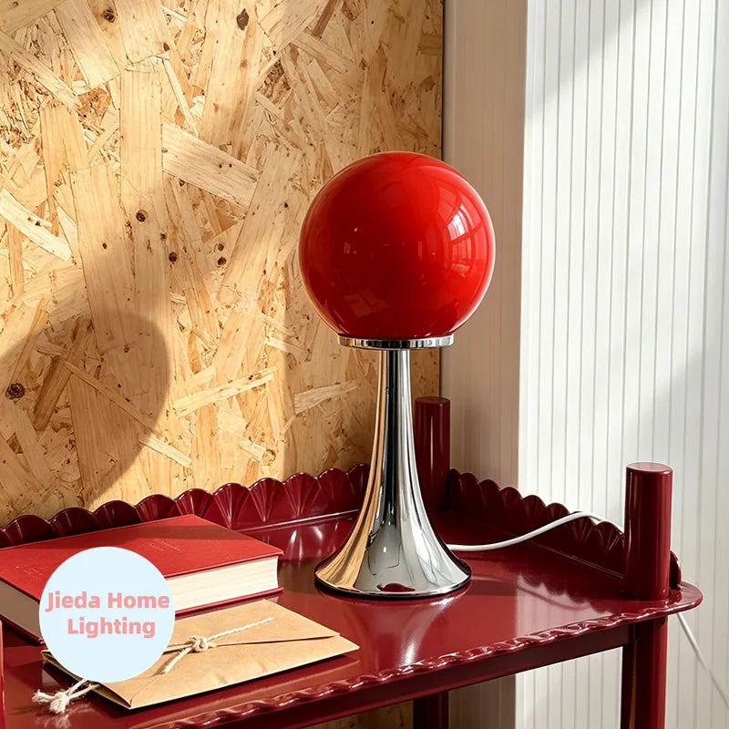 Lampe de chevet globe en verre coloré sur pied tulipe chromé, USB