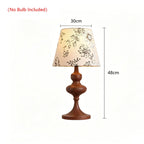 Lampe de chevet rétro en bois tourné, abat-jour fleuri, E27