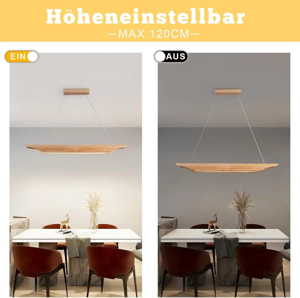 Suspension linéaire en bois LED 90 cm, lumière et intensité réglables