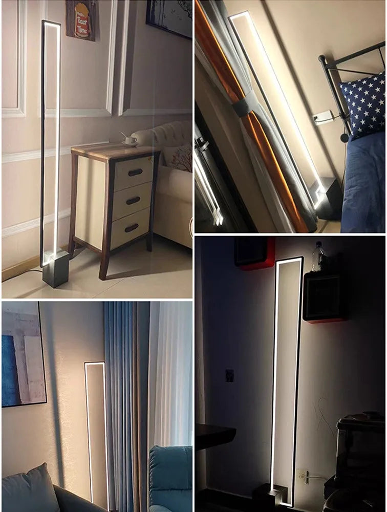 Lampadaire LED cadre rectangulaire sur socle cube, 130 ou 160 cm