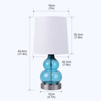 Lampe de chevet à pied double gourde en verre bleu ou gris, 44,4 cm
