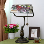 Lampe de banquier vintage en vitrail, abat-jour basculant à tirette