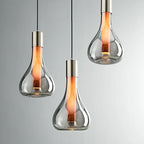 Suspension goutte en verre et tube effet bois, aussi en lampe à poser