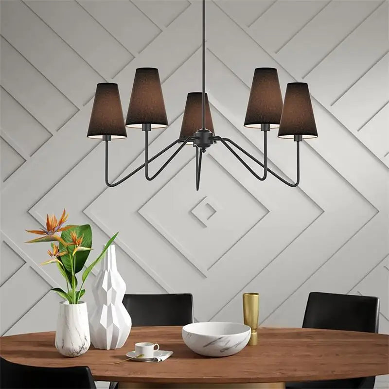 Lustre à abat-jour coniques en tissu, noir ou doré, 4 ou 5 bras