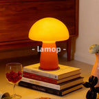 Lampe champignon en verre orange de 21 cm, lisse ou striée, USB