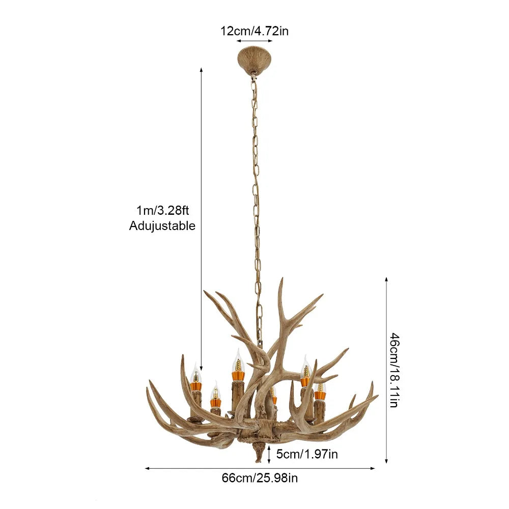 Lustre ramure de cerf en résine, 6 bougies E14, ampoules fournies