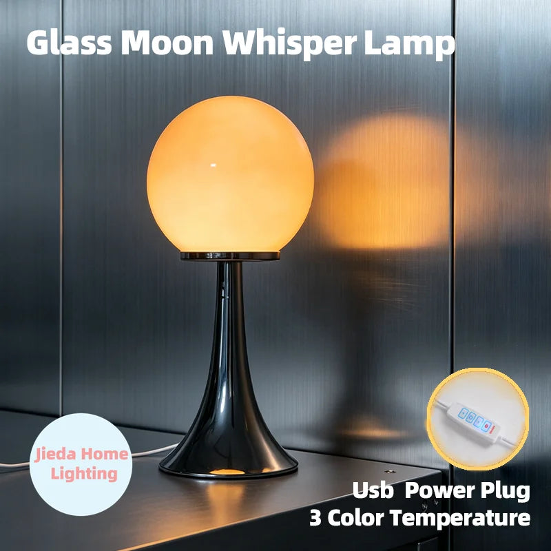 Lampe de chevet globe en verre coloré sur pied tulipe chromé, USB