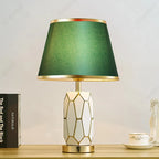 Lampe de chevet en céramique blanche à facettes dorées, 47 cm